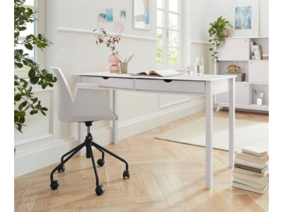 Escrivaninha de madeira branco lavado com 2 gavetas 140cm / Coleção Gava